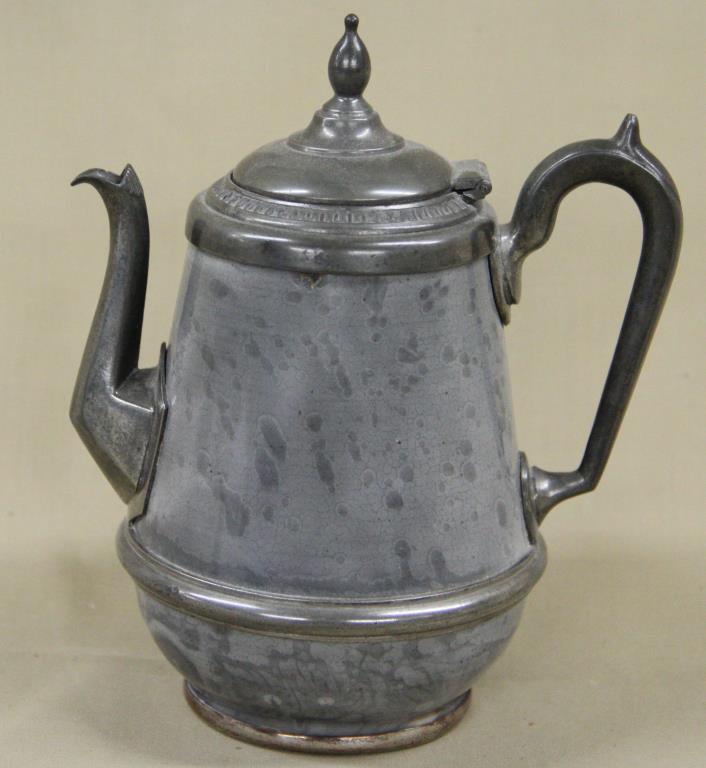 gray agate teapot with pewter mounts, 7" high (1 of 1)