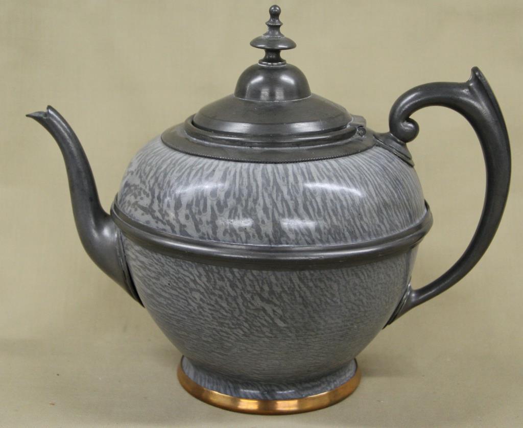 gray agate teapot with pewter mounts, 9" high, (1 of 1)