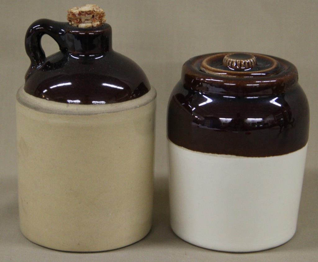 miniature brown top crock with lid 4" high; (1 of 1)
