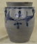 blue decorated ovoid crock with "Ears", 12.5" high
