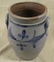 blue decorated ovoid crock with "Ears", 12.5" high - 2