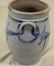 blue decorated ovoid crock with "Ears", 12.5" high - 3