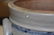 blue decorated ovoid crock with "Ears", 12.5" high - 6