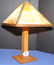square oak table lamp with caramel slag glass