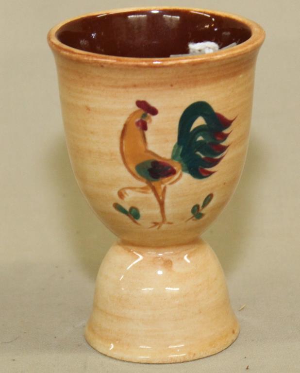 Pennsburg Pottery Rare red rooster egg cup: Pennsburg Pottery Rare red rooster egg cup