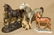 metal clock house statue, ceramic horse,