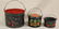 (3) Toleware berry pails (1 with lid), 7.25", 5"