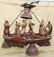 Black Forest carved hanging light with 8 carved - 2