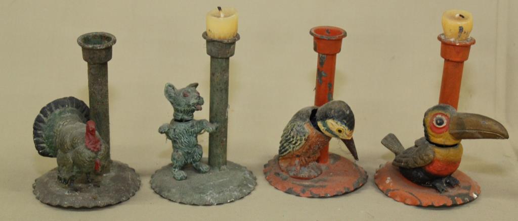 4 tin candle holders with bobber heads 4.5" high, (1 of 1)