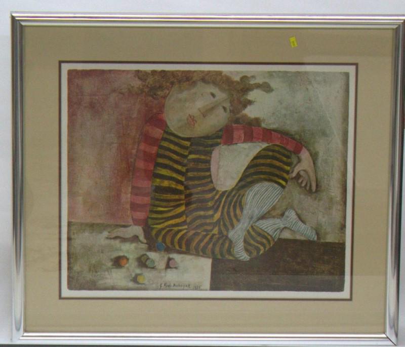 framed color lithograph "Joy de Balles",: framed color lithograph "Joy de Balles", Graciela Rodo Boulanger 1975, 29.5" high x 34" wide. ALL ARTWORK MUST BE SHIPPED UPS OR PICKED UP ONSITE!