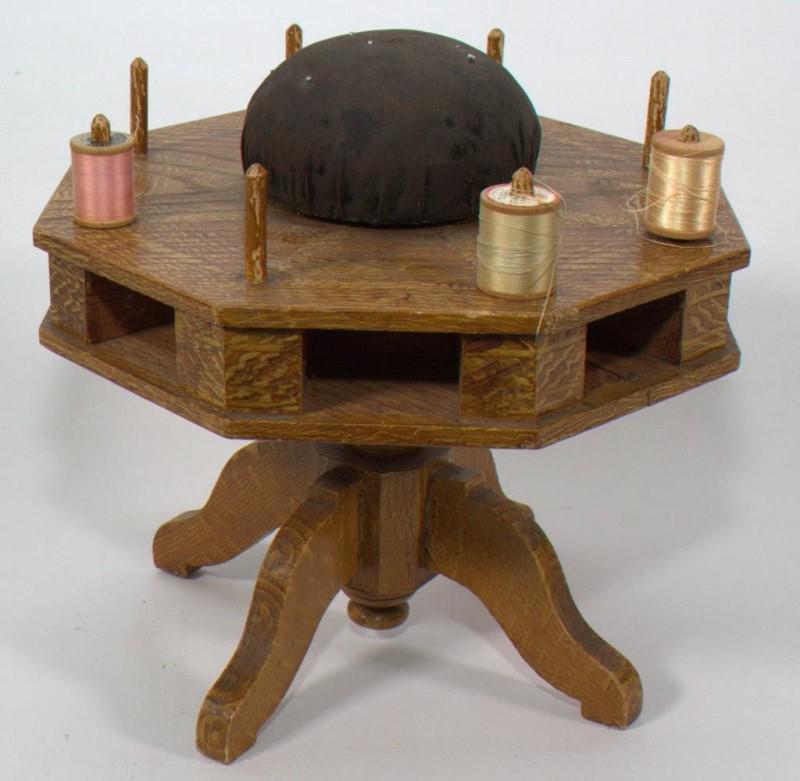 grain painted sewing caddy; 10" diameter, 9.5": grain painted sewing caddy; 10" diameter, 9.5" high