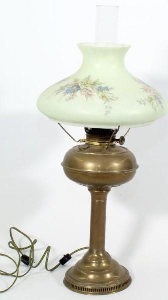 Rayo light, electrified, with shade, 25" to top of: Rayo light, electrified, with shade, 25" to top of chimney, base of shade has chip