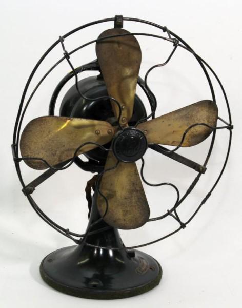 General Electric "Whiz" electric fan w/brass: General Electric "Whiz" electric fan w/brass blades, needs new cord, chip & crack in frame
