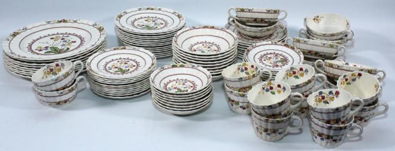 Copeland Spode England "Spode: Copeland Spode England "Spode's Cowslip" dinnerware including 10 dinner plates, 14 salad plates, 11 B&B plates, 8 small sauce bowls, 8 cream soups with 8 saucers, 12 saucers, 2 round shorter cups, 10