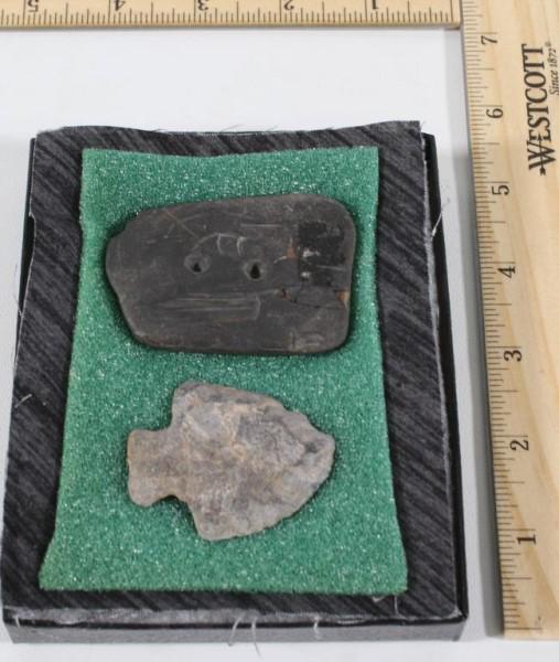 2 Native American Tioga County 2 hole gorget &: 2 Native American Tioga County 2 hole gorget & arrowhead