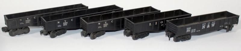 5 Lionel gondolas-3 New York Central 6462: 5 Lionel gondolas-3 New York Central 6462 Lionel 6032 & Norfolk Western 99032 (plastic)