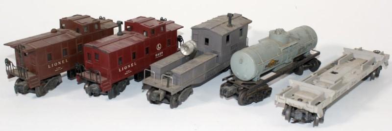 5 pieces- 2 Lionel 6457 cabooses,: 5 pieces- 2 Lionel 6457 cabooses, Lionel DL&W 6420 work caboose w/light, Sunoco 6035 single dome tank car