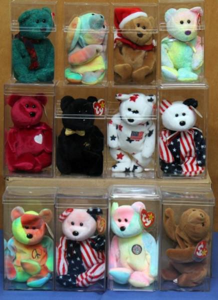 (27) Beanie Babies, each in case: (27) Beanie Babies, each in case
