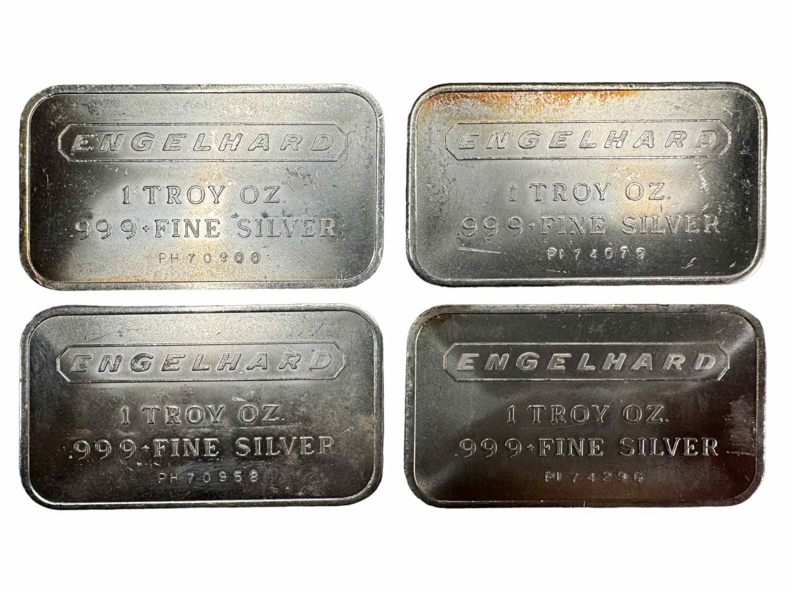 (4) Engelhard 1 oz. .999 Silver bars: (4) Engelhard 1 oz. .999 Silver bars