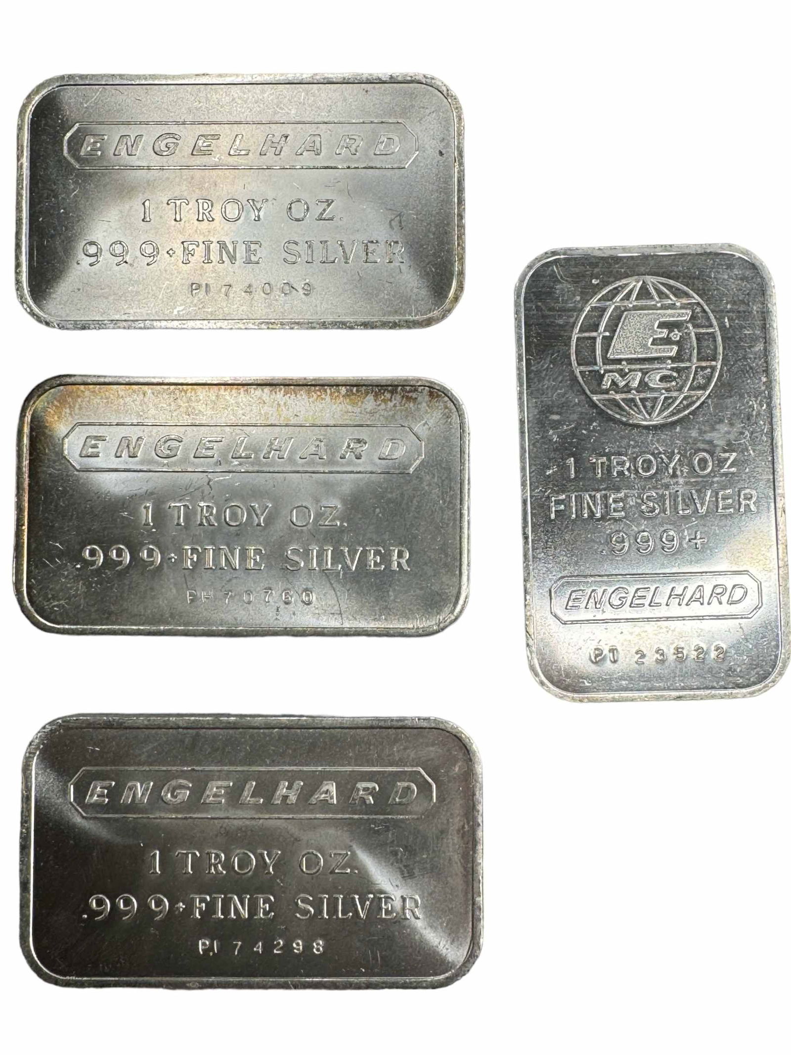 (4) Engelhard 1 oz. .999 Silver bars: (4) Engelhard 1 oz. .999 Silver bars