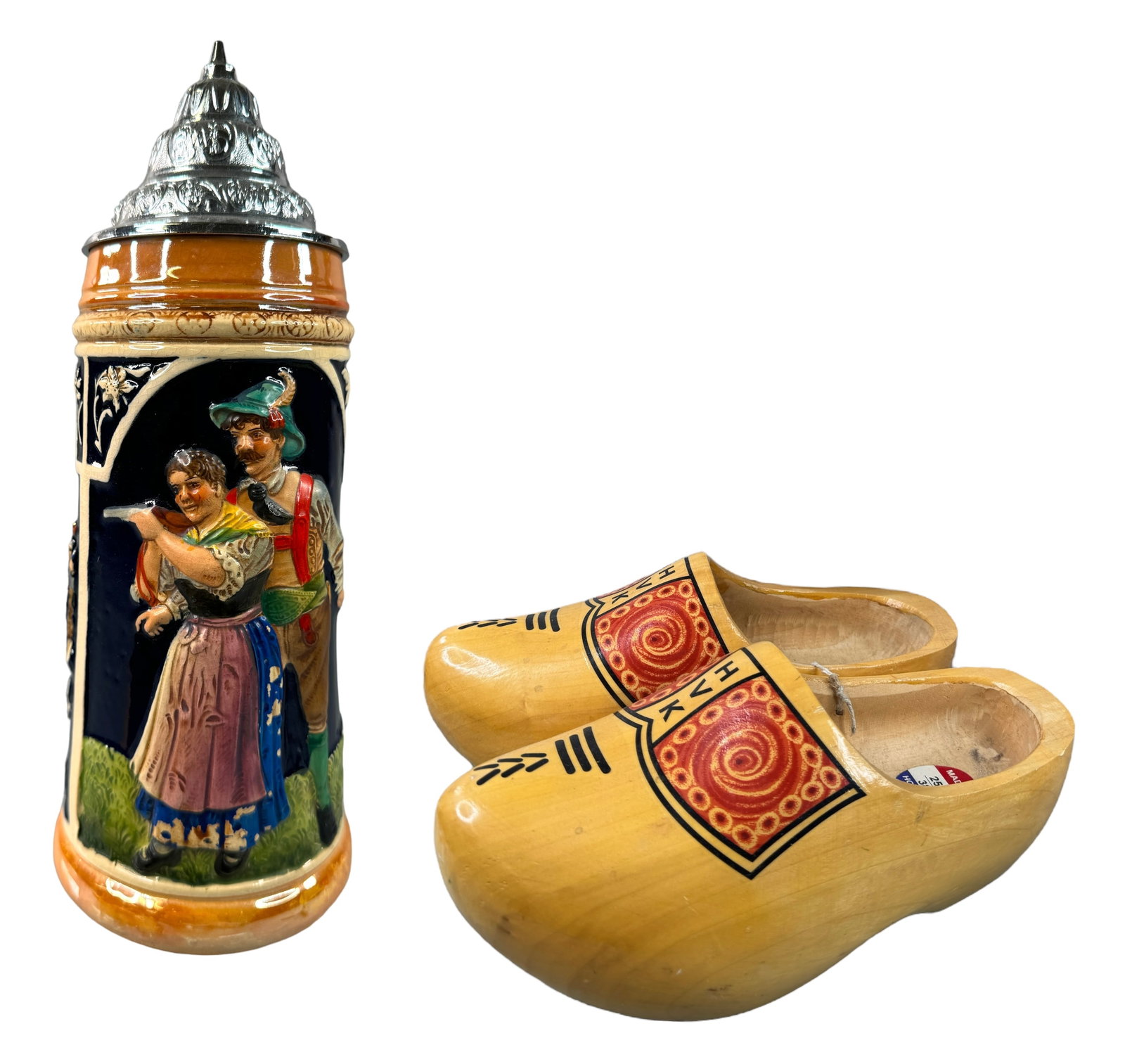 Vintage 1958 NATO German Stein, Holland Shoes: Marked 1L German Stein. NCO Open Mess 1958. Marked on the bottom for Wick-Werke. Stands 11.25 inches tall. Made in Holland wooden shoes.