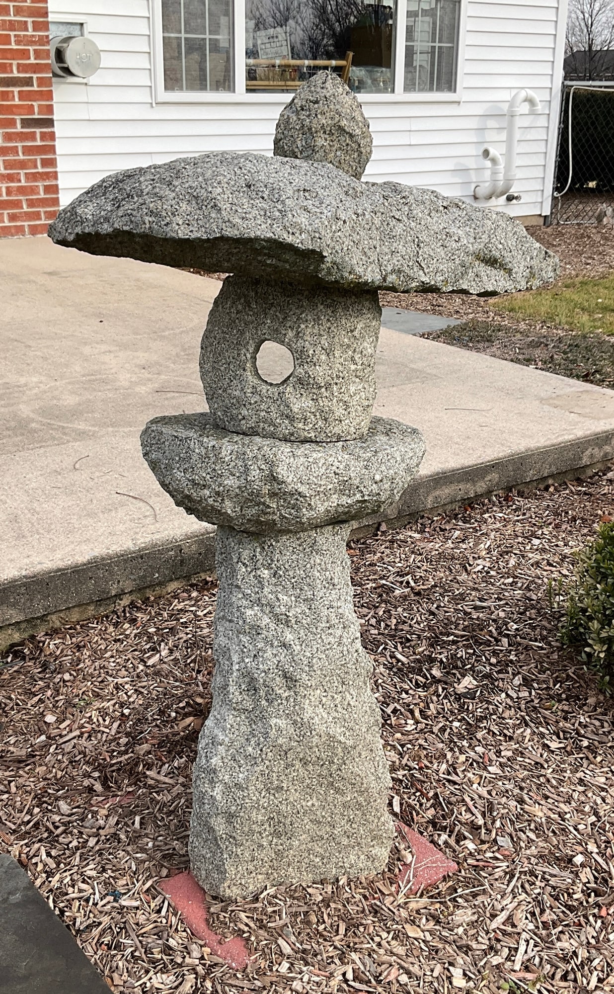 Five piece carved stone Asian garden lantern: measuring approximately 43 inches tall. Paver not included. ***Statue is extremely heavy. Auction Company will assist in loading with heavy machinery onto a truck of some sort (NO Cars or SUVs - TRUCK