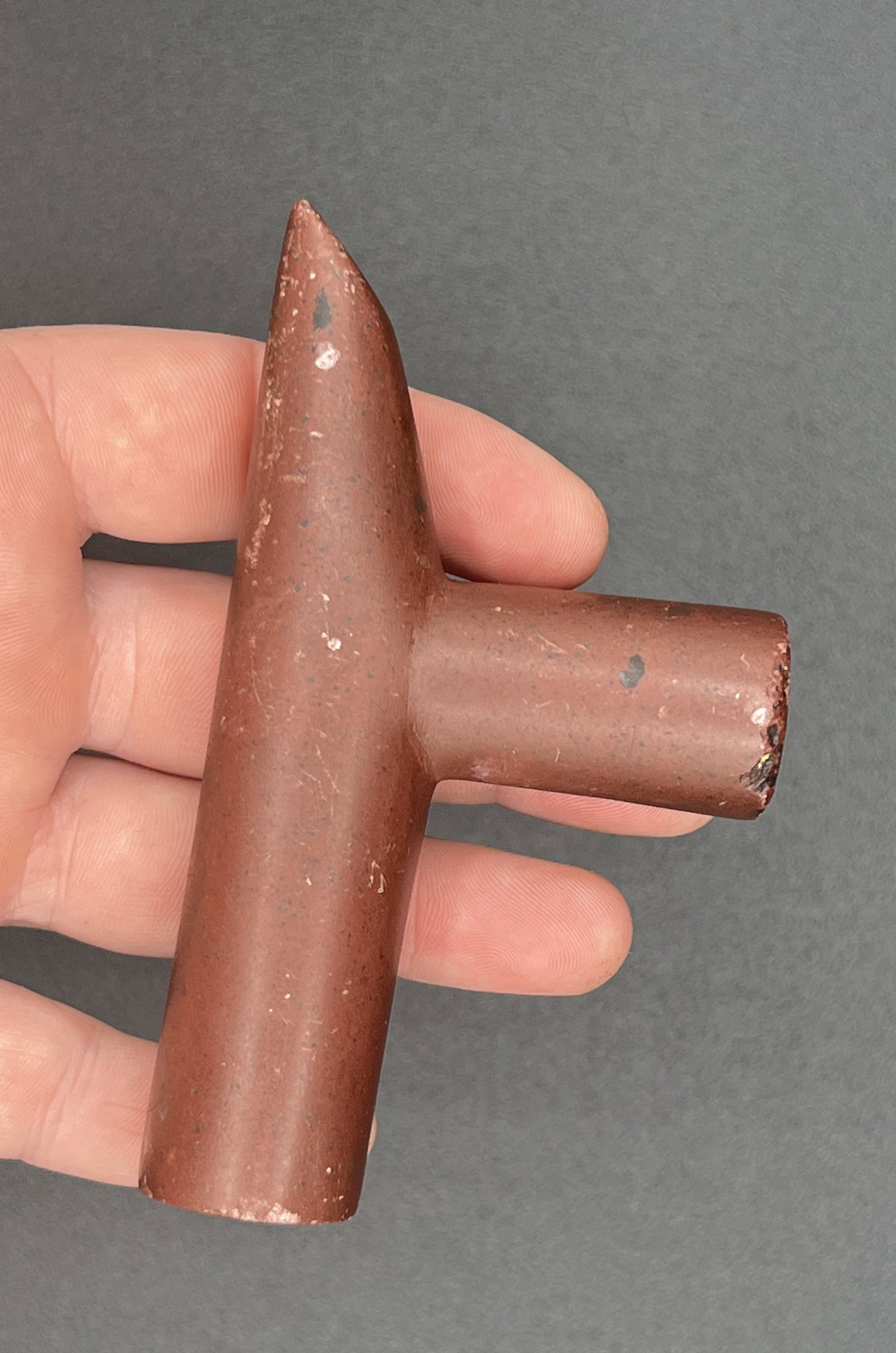 4 3/8" Western Plains Pipe-Early Historic- Made of Catlinite- Ex Jeff Hipskind: 4 3/8" Western Plains Pipe-Early Historic- Made of Catlinite- Ex Jeff Hipskind
