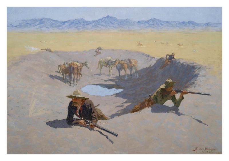 Frederick Remington - Giclee Canvas -"Fight For The Waterhole" 34 x24" Unstretched (1 of 2)