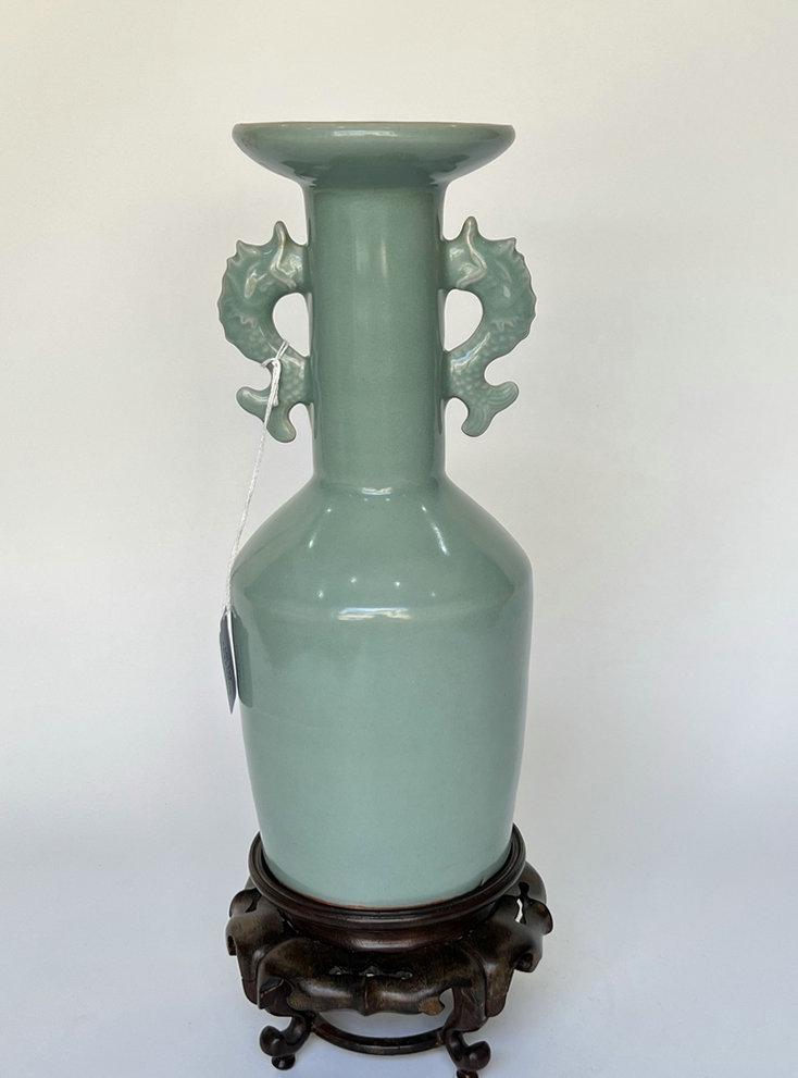 Chinese Art: A pale celadon vase with double ears, Qing Dynasty Pr. (1 of 12)