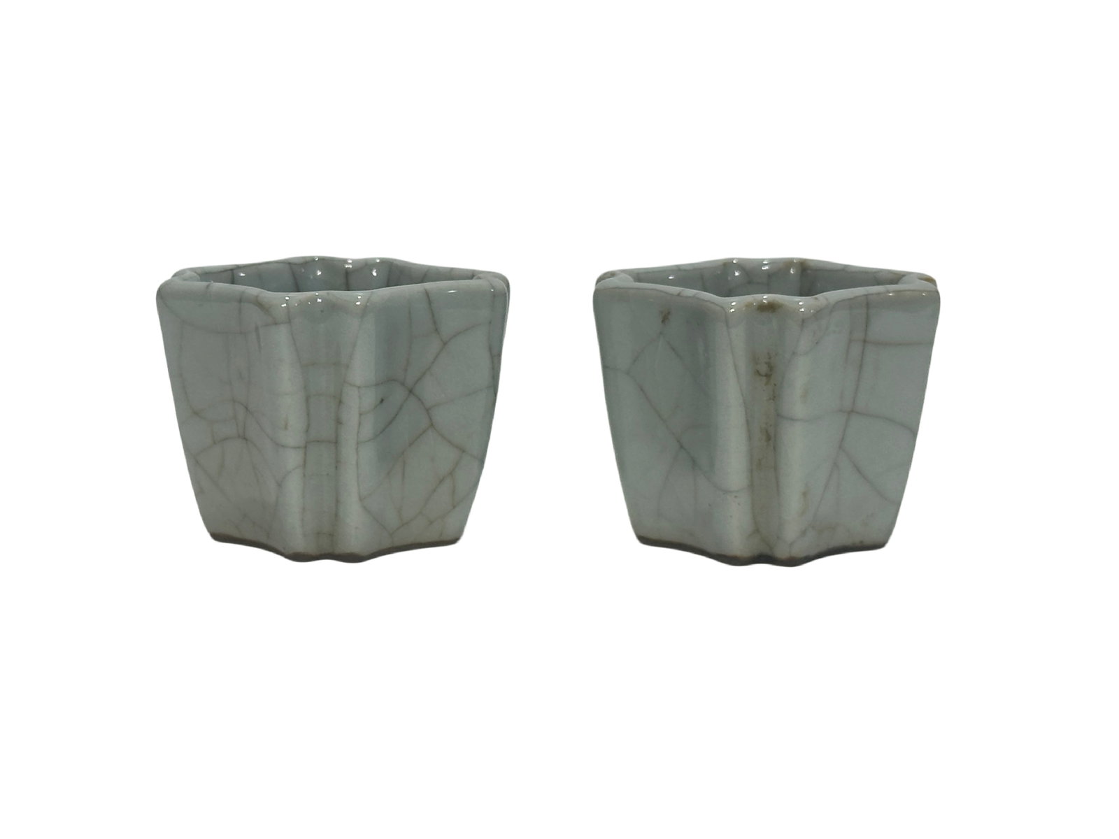 A Chinese pair of square guan ware cups, Ming Dynasty Pr. or earlier. (1 of 9)