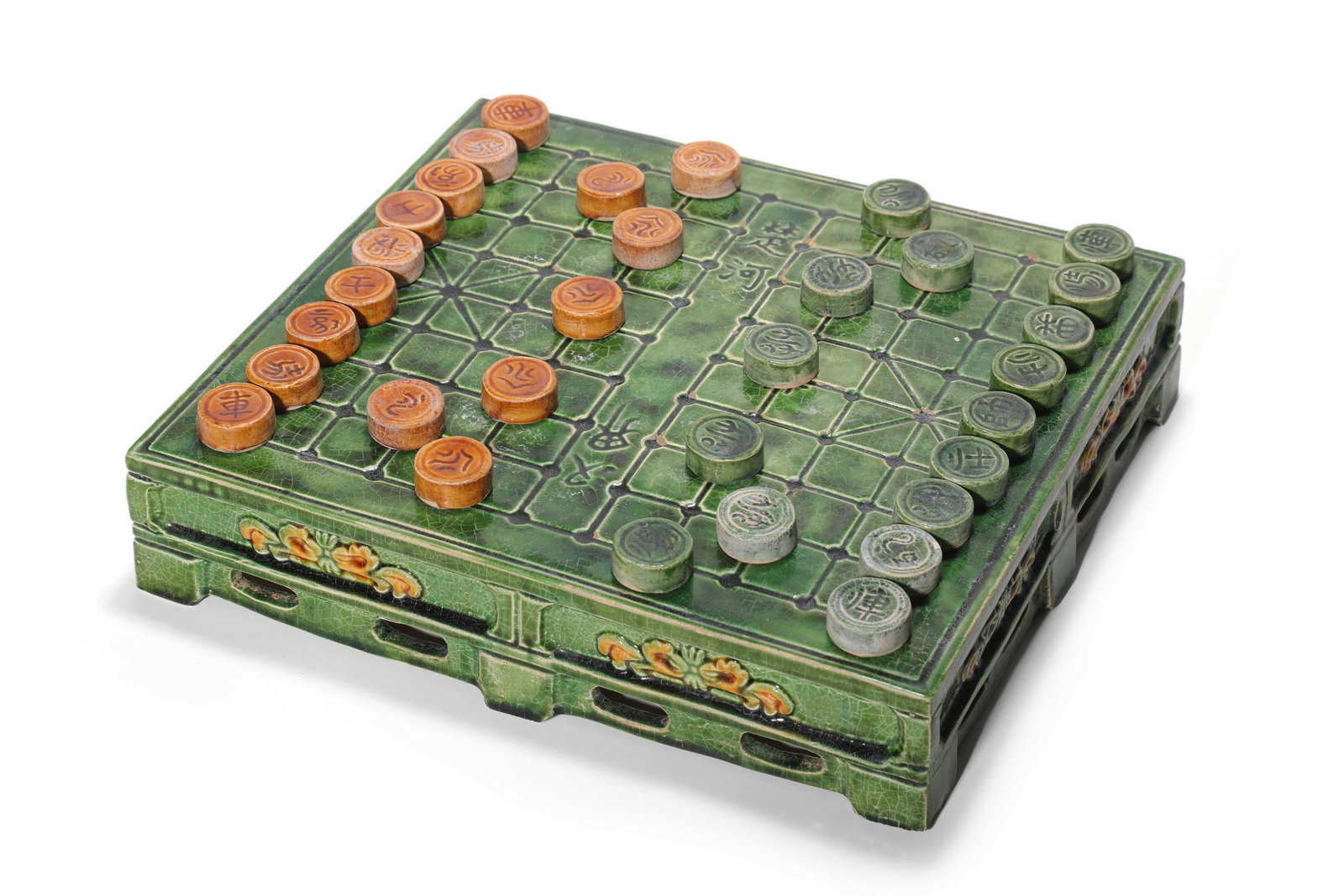 A Sancai Chinese Chess Board with Chess Pieces, 12th?C13th C Pr. (1 of 6)