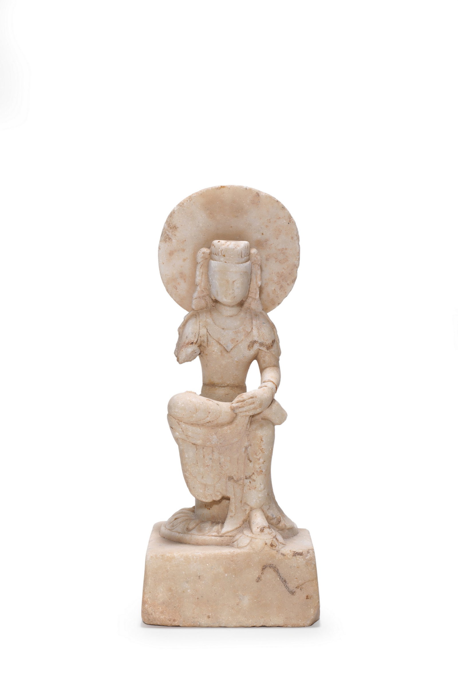 A White Marble Bodhisattva Statue, 6th C Pr.: Size:(Height25cm) Shipping:EU\HK\USA Ondoor shipping estimation:115EUR Condition:(Good Condition, No Repairment Checked by UV&Strong Light, Age Traces) Terms:(It is the Buyer's responsibility to inspe
