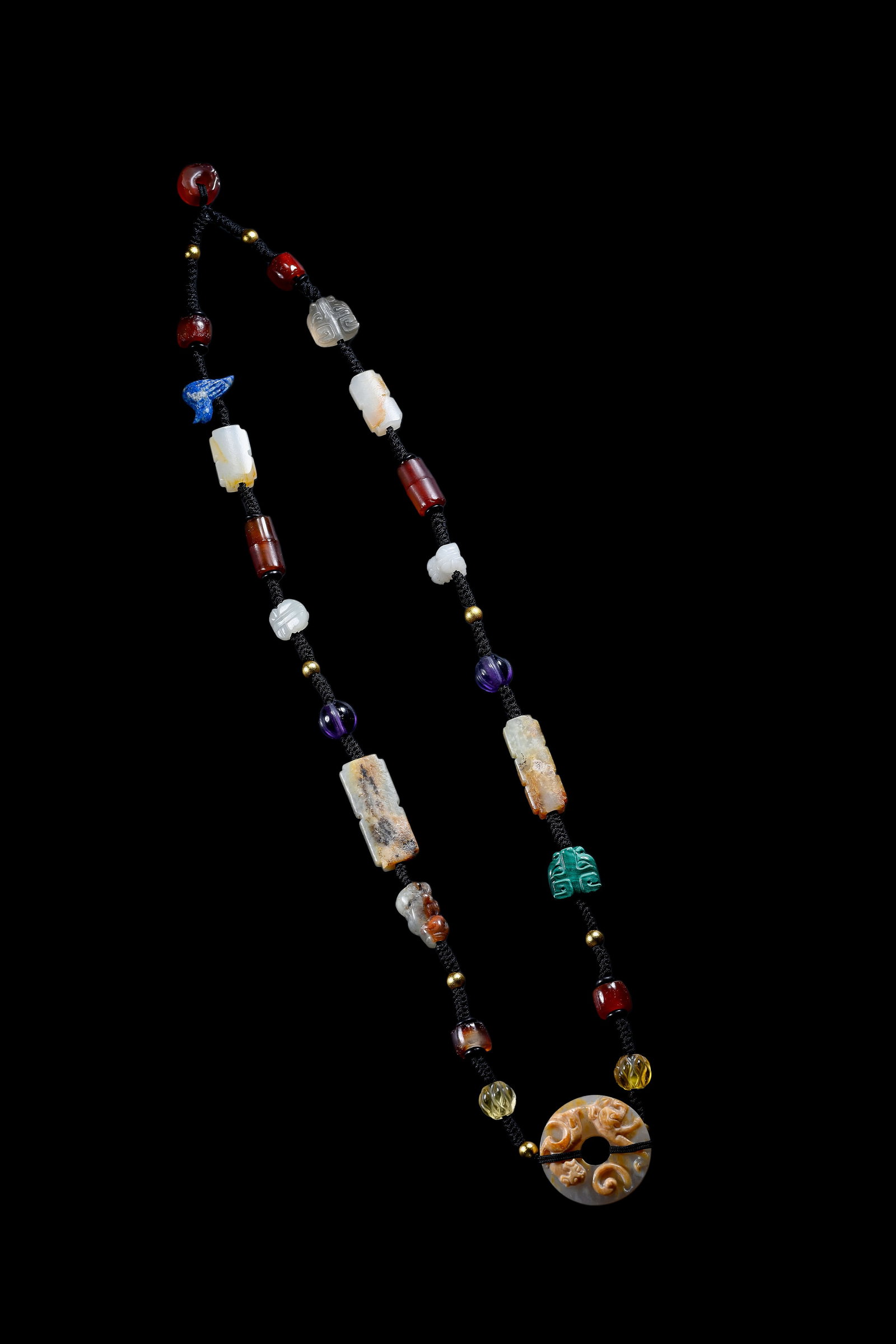 A Multi-Coloured Hardstone Bead Necklace, Han, Circa 2nd C BC?C2nd C AD Pr.: Size:(Width2.9cm) Shipping:EU\HK\USA Ondoor shipping estimation:75EUR Condition:(Good Condition, No Repairment Checked by UV&Strong Light, Age Traces) Terms:(It is the Buyer's responsibility to inspec