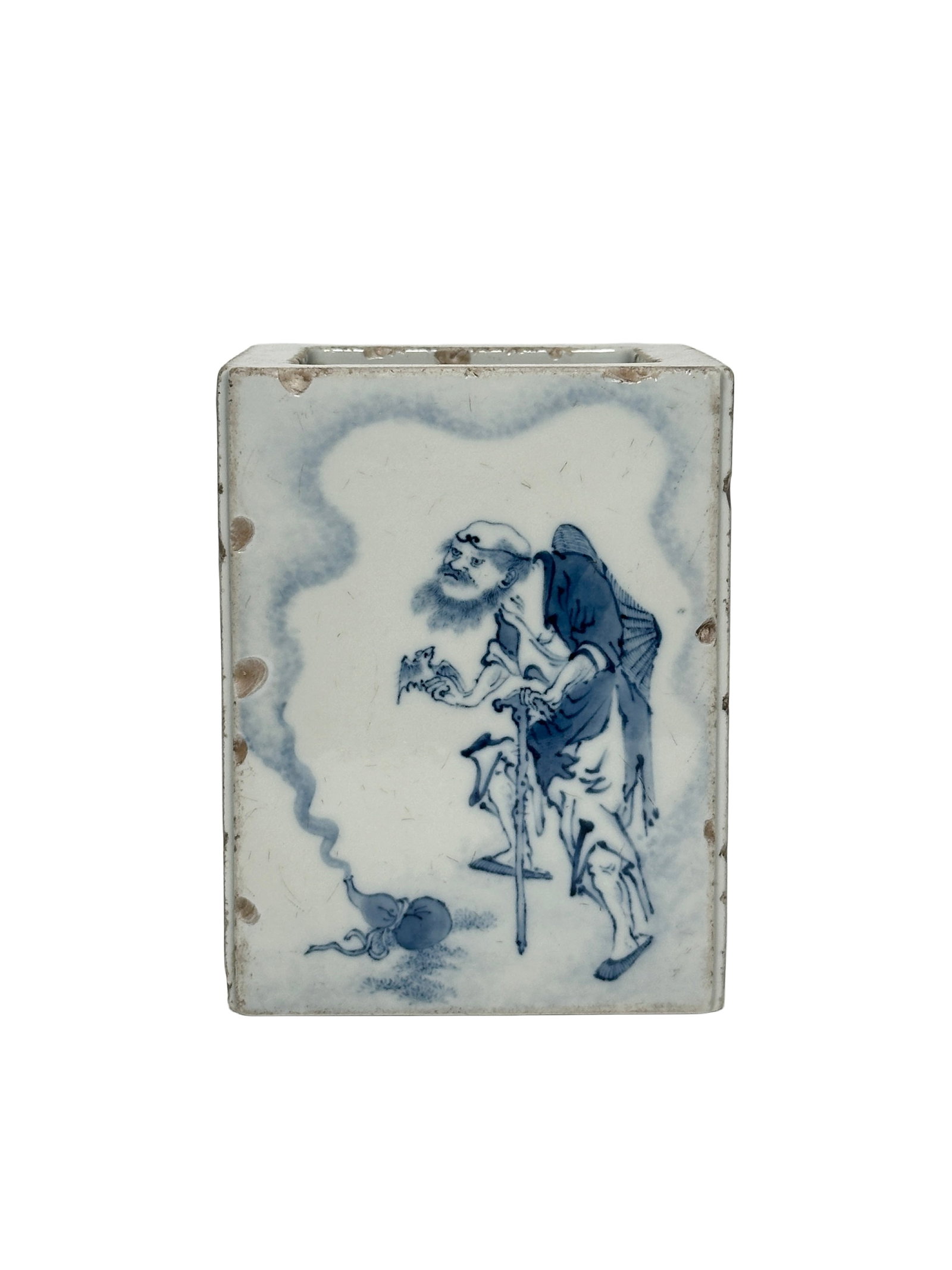 A Chinese blue and white figure brush holder, Republic Pr. (1 of 8)