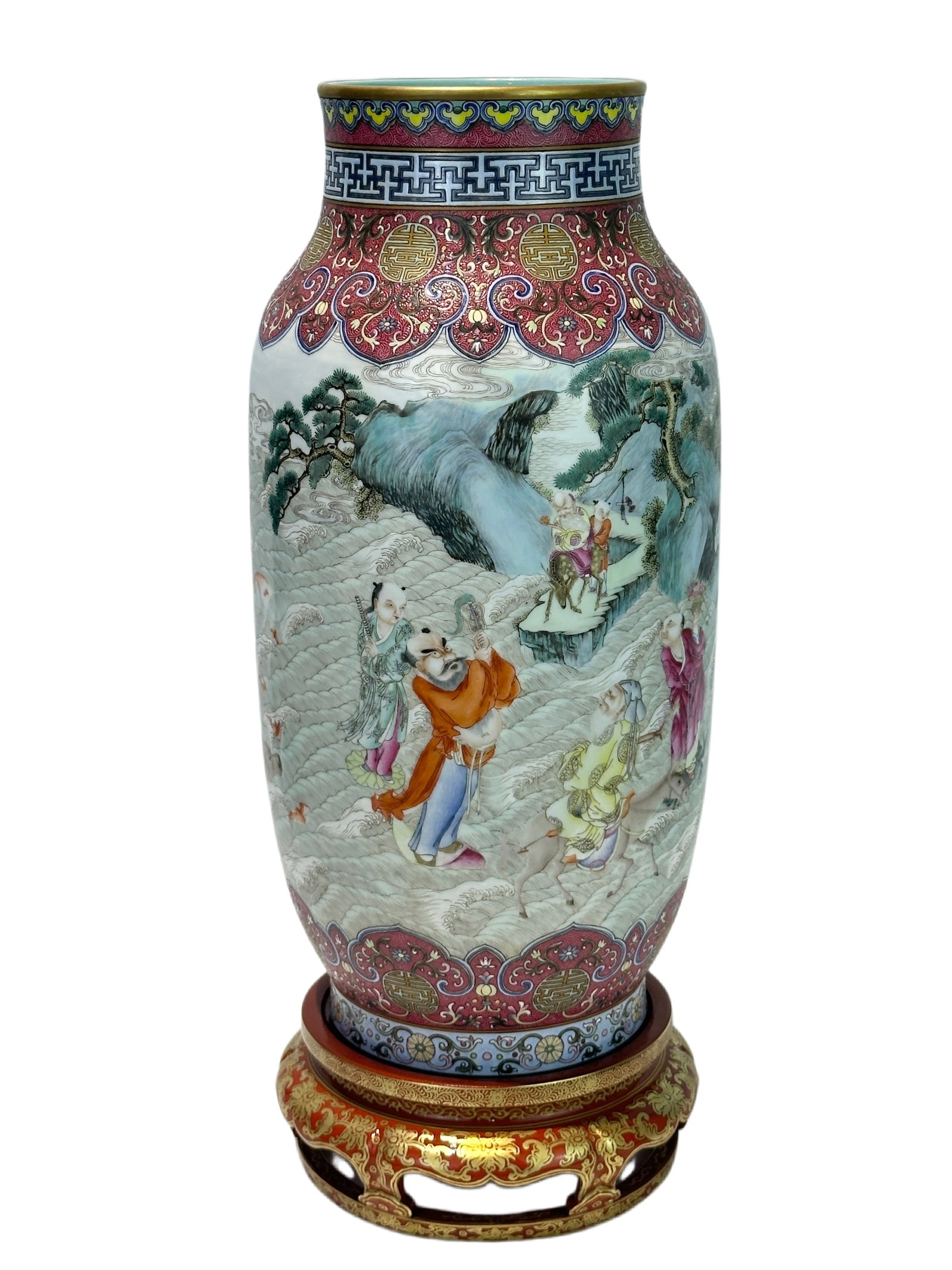 A Chinese Rouge Famille Rose vase adorned with the Eight Immortals' figures pattern, together with A (1 of 12)