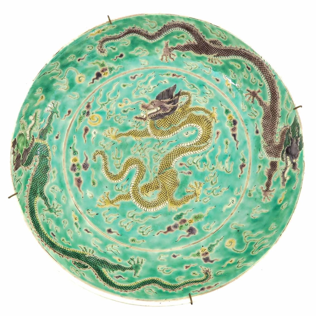 A dragon decor charger: Size:( 43 cm. in diameter) Shipping:EU\HK\USA Ondoor shipping estimation:165EUR Condition:(Good Condition, No Repairment Checked by UV&Strong Light, Age Traces) Terms:(It is the Buyer's responsibility
