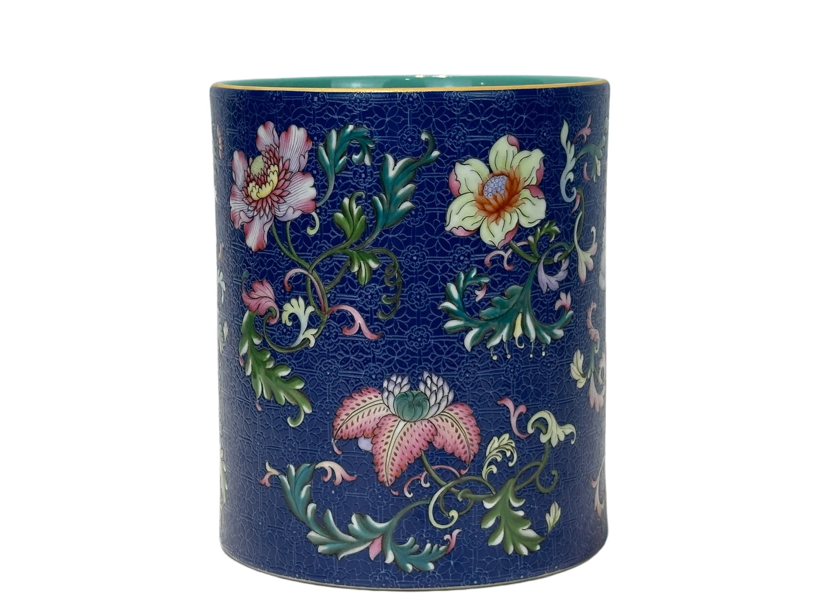 Blue ground pastel with broken branch floral brush pot (1 of 8)