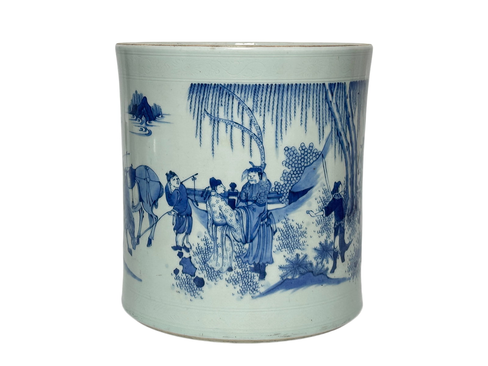 Blue and white figure brush holder, Ming Dynasty Pr. (1 of 8)