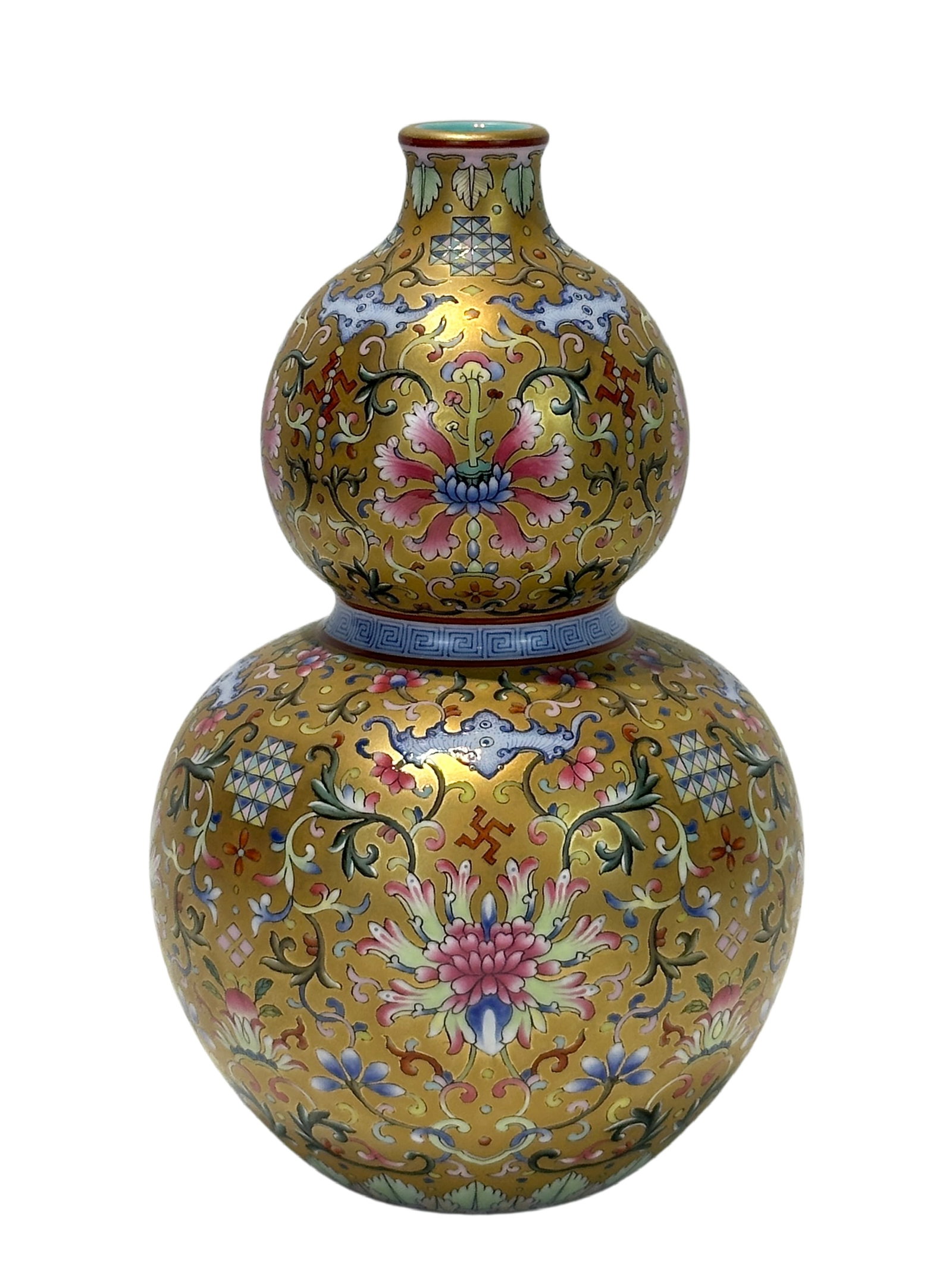 A Chinese Famille Rose gilt gourd type vase, Qian Long Pr. (1 of 8)