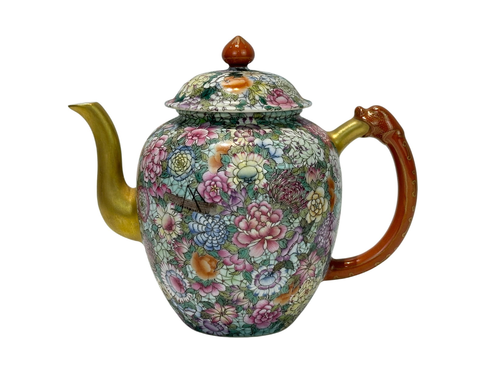 The famille rose and flowers d??cor teapot, Qian Long Pr. (1 of 8)