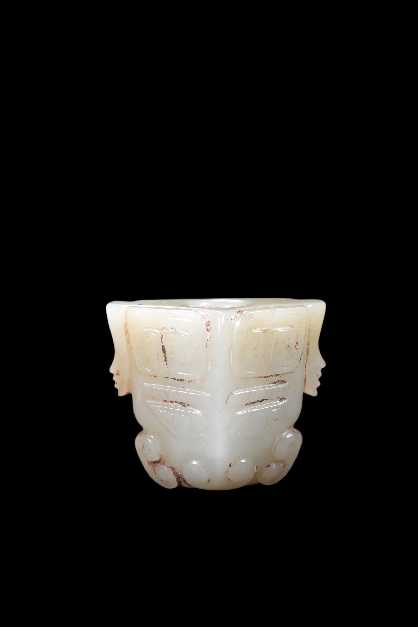 A Pale Celadon Jade Taotie Mask Bead, Shang, Circa 13th?C11th C BC Pr.: Size:(Length 4.5cm ) Shipping:EU\HK\USA Ondoor shipping estimation:75EUR Condition:(Good Condition, No Repairment Checked by UV&Strong Light, Age Traces) Terms:(It is the Buyer's responsibility to ins