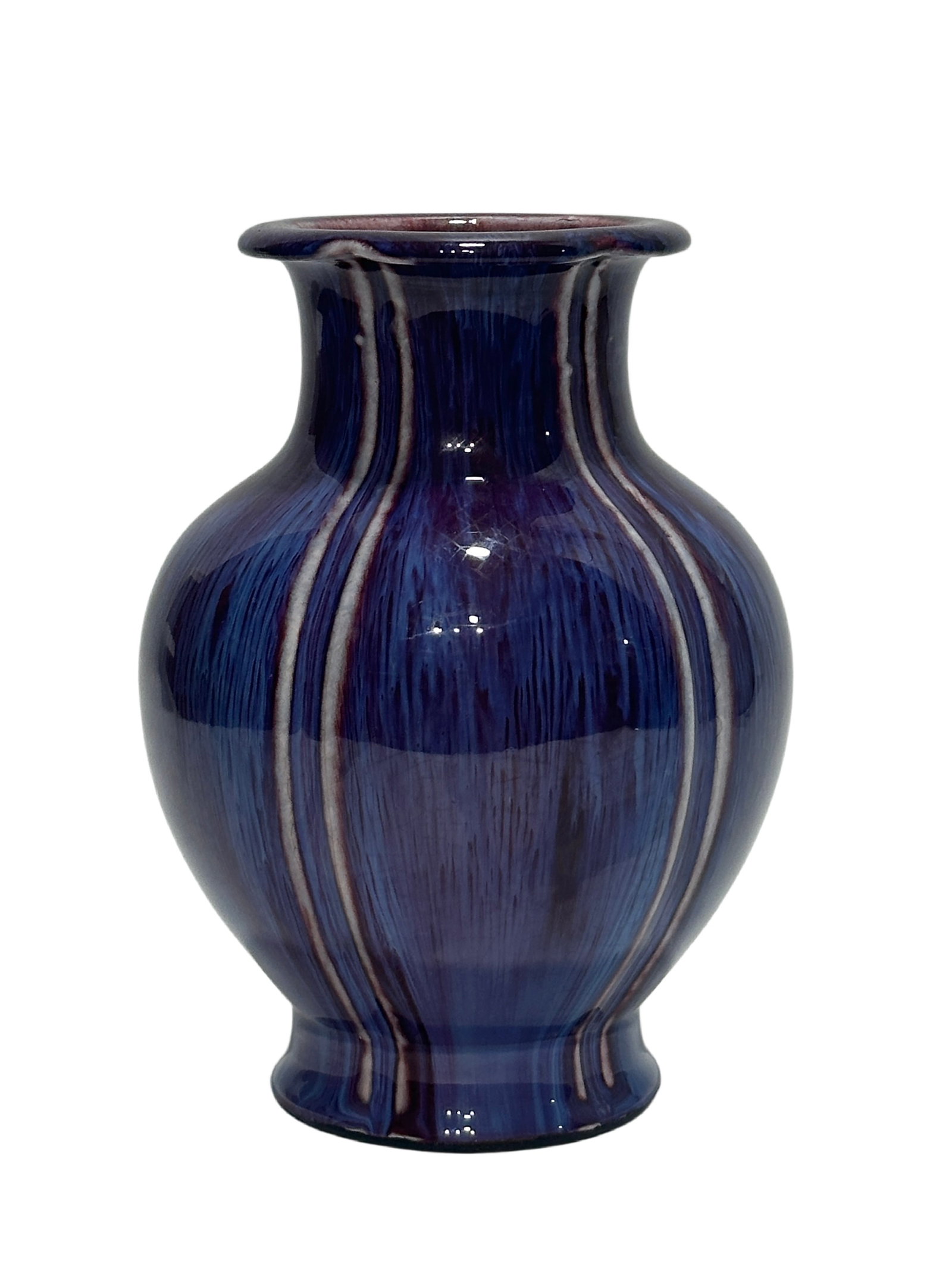 A Chinese Kiln transformed glazed pomegranate shape vase, Qian Long Pr.: Size:(Height21.7cm, Mouth Diameter10.6cm) Shipping:EU\HK\USA Ondoor shipping estimation:115EUR Condition:(Good Condition, No Hairlines, No Cracks, No Repairment Checked by UV&Strong Light, Age Traces)