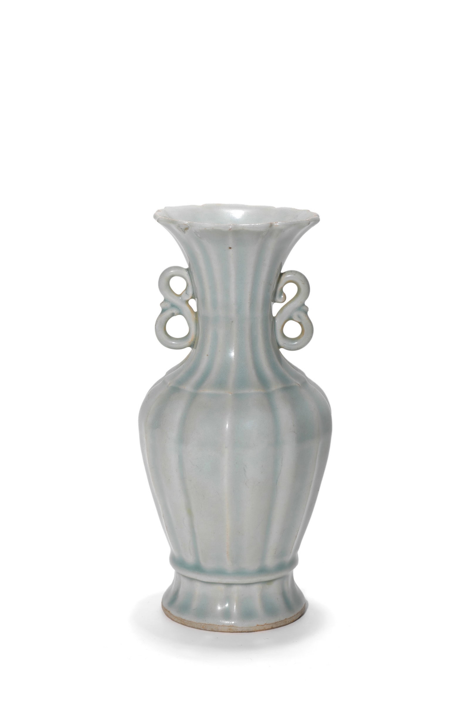 A Qingbai Glaze Ribbed Double Loop Handle Vase, 12th?C13th C Pr. (1 of 5)