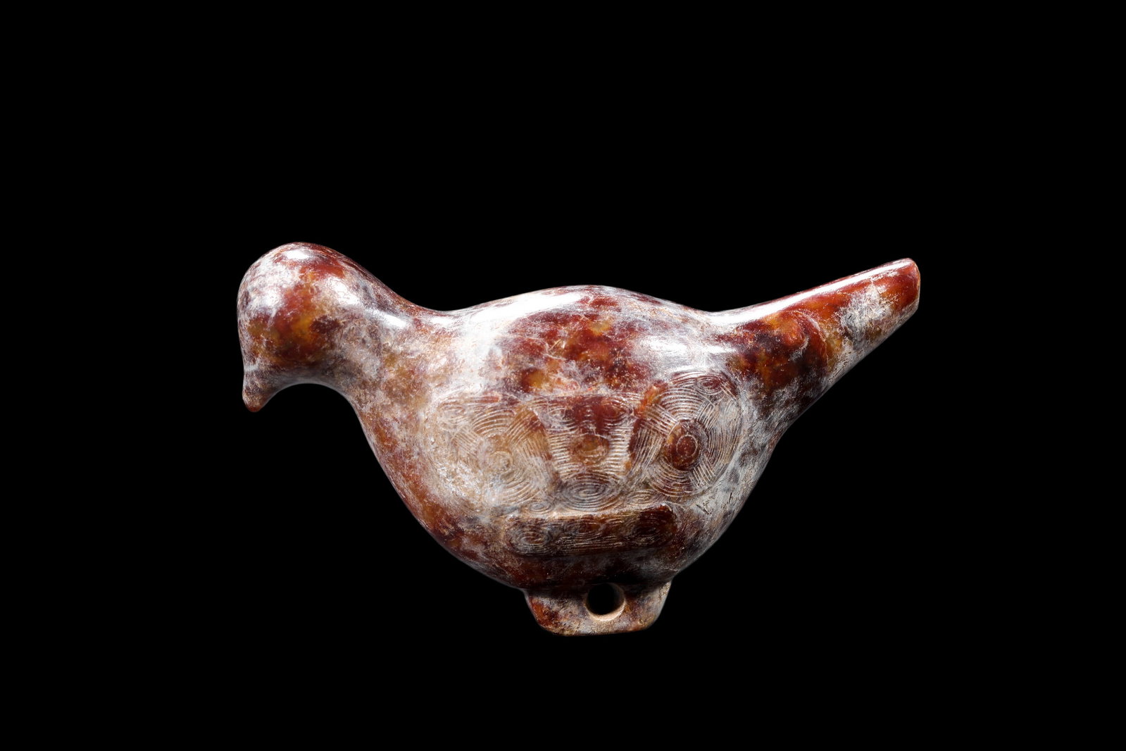 A Mottled Reddish Brown Jade Bird Carving, Liangzhu, Circa 3300?C2300 C BC Pr. (1 of 5)