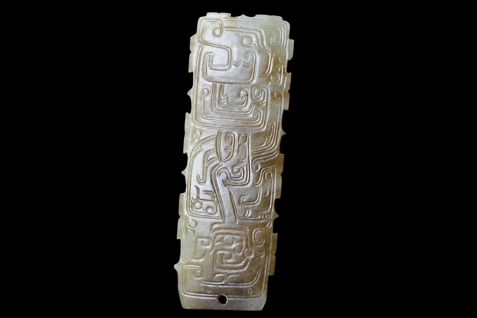 A Jade ornament, 2th- 12th Pr.: Size:(Length10.4cm, Width3.6cm, Depth0.46cm) Shipping:EU\HK\USA Ondoor shipping estimation:75EUR Condition:(Good Condition, No Repairment Checked by UV&Strong Light, Age Traces) Terms:(It is the Buyer