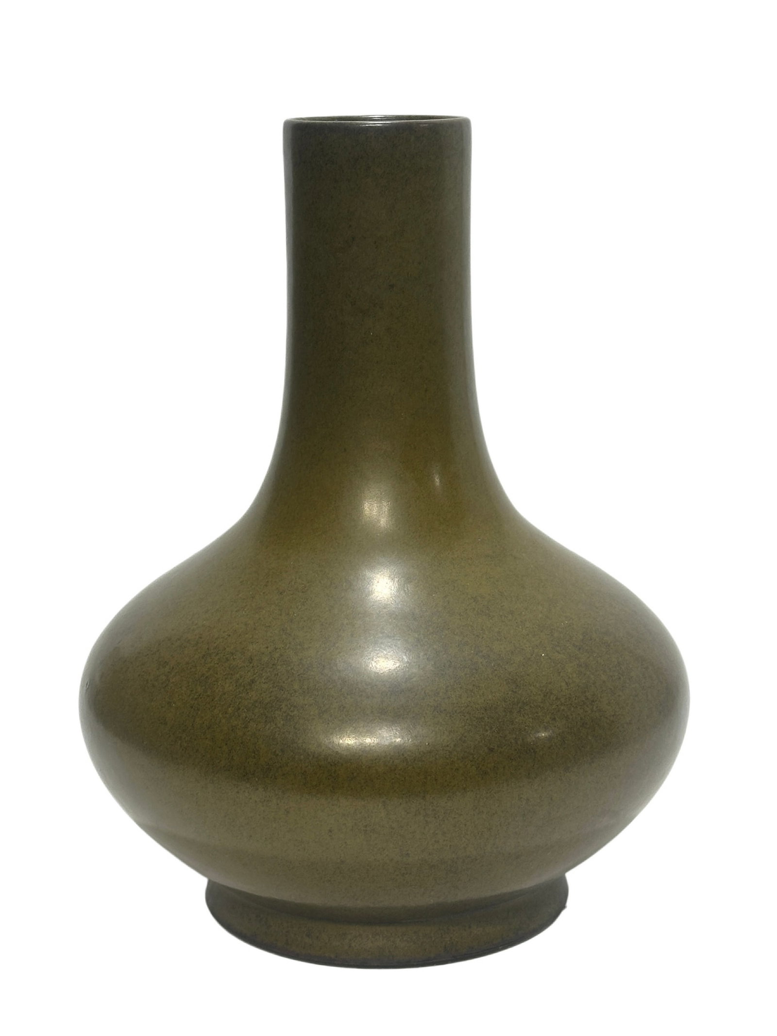 A Chinese Teadust colour glazed vase, Qing Dynasty Pr.: Size:(Height31.6cm, Mouth Diameter7.2cm) Shipping:EU\HK\USA Ondoor shipping estimation:115EUR Condition:(Good Condition, No Hairlines, No Cracks, No Repairment Checked by UV&Strong Light, Age Traces) 
