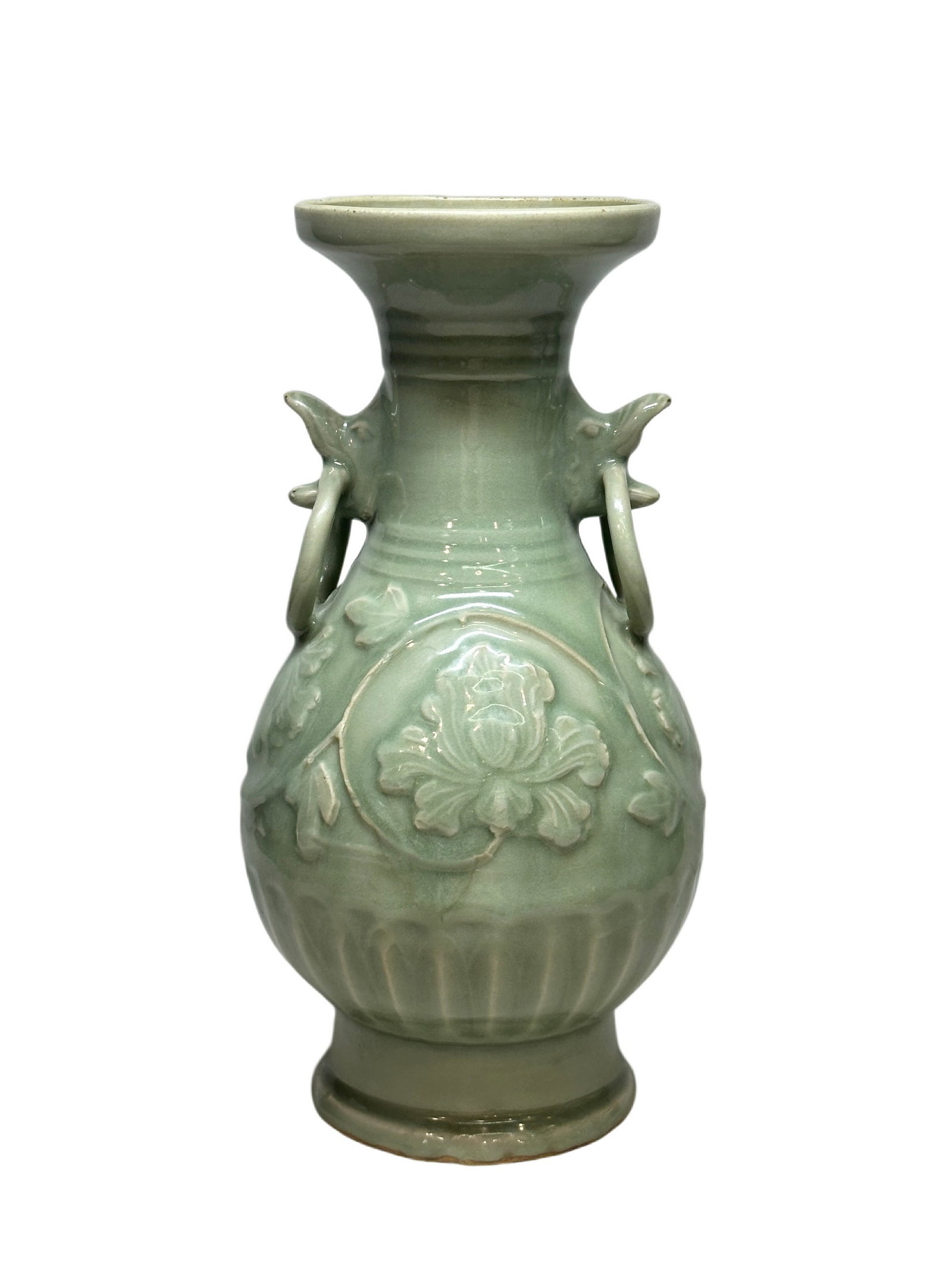 A celadon vase, Ming Dynasty Pr.: Size:(Height30.5cm, Mouth Diameter11.5cm) Shipping:EU\HK\USA Ondoor shipping estimation:125EUR Condition:(Good Condition, No Hairlines, No Cracks, No Repairment Checked by UV&Strong Light, Age Traces)
