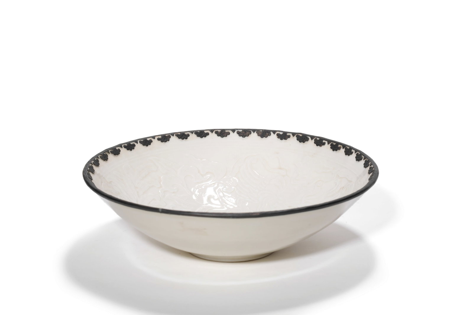 A Ding Kiln Carved Floral Bowl with Metal Rim, 10th?C12th C Pr. (1 of 4)