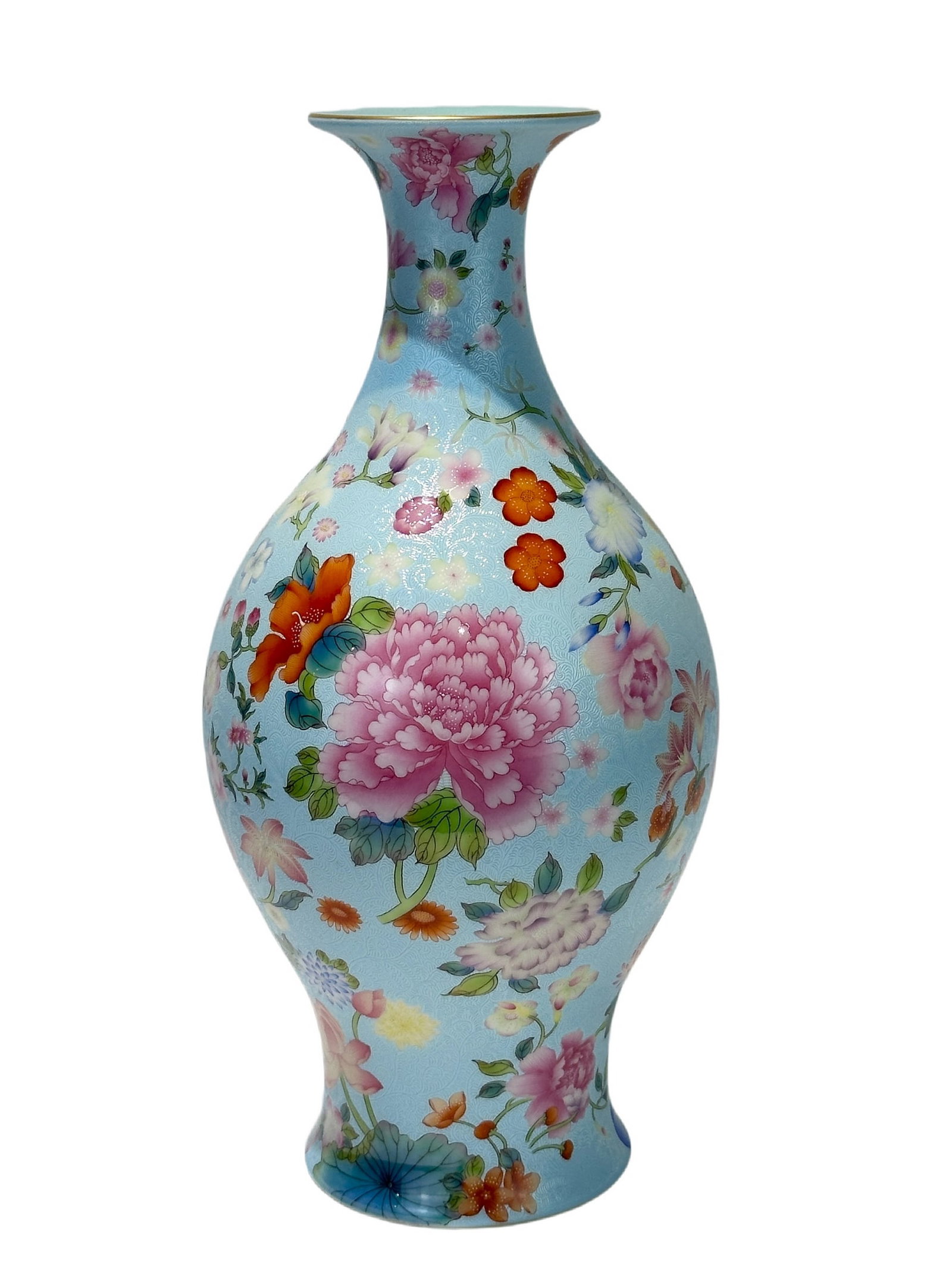 A Chinese blue-ground Famille Rose vase, Qian Long Pr. (1 of 10)