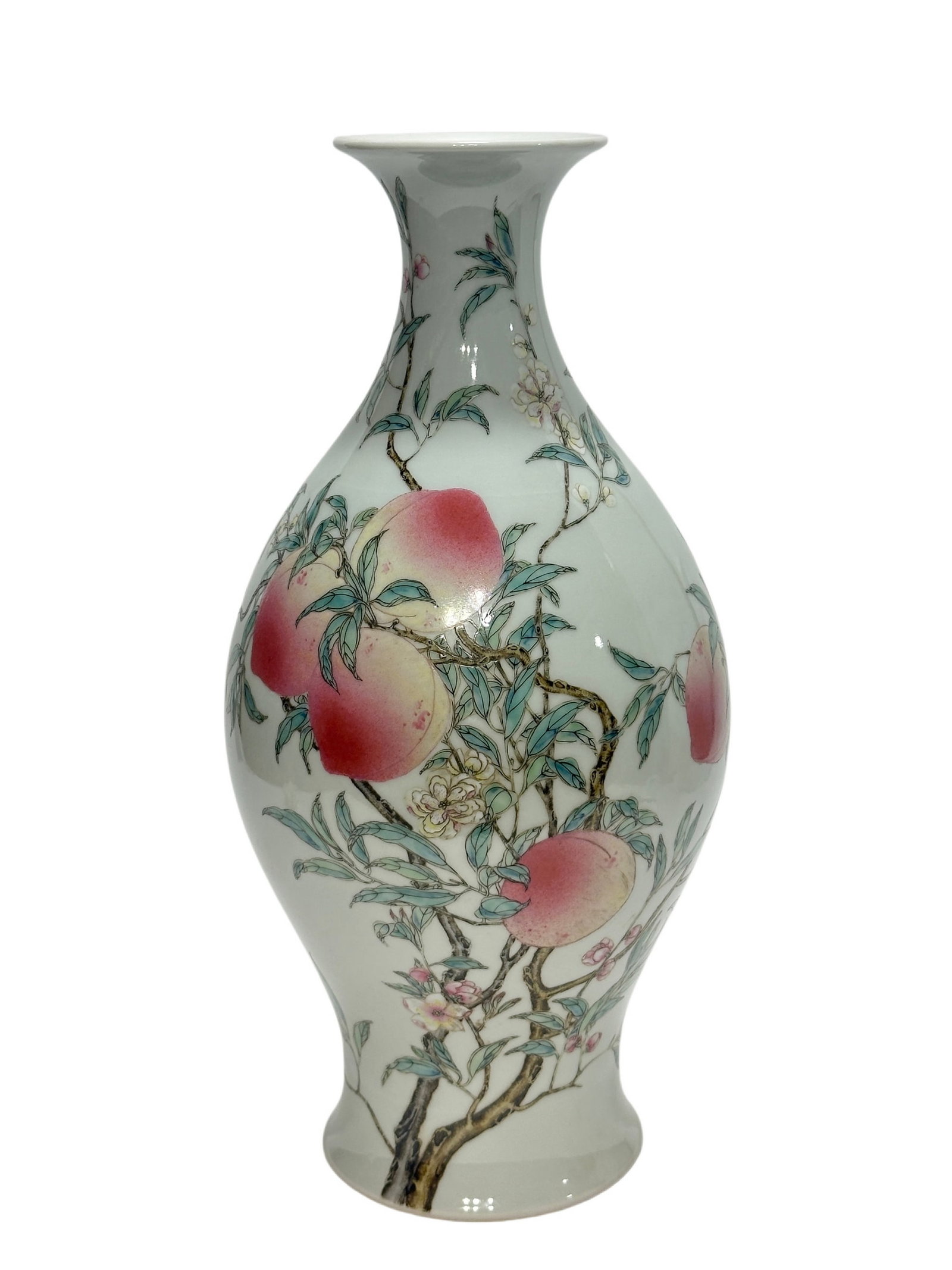 An oliva shape famille rose vase, YongZheng Pr.: Size:(Height40.5cm, Mouth Diameter10cm) Shipping:EU\HK\USA Ondoor shipping estimation:135EUR Condition:(Good Condition, No Hairlines, No Cracks, No Repairment Checked by UV&Strong Light, Age Traces) T